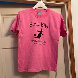 Vintage Halloween Witch Salem Pink T Shirt Tee Top Sz: Small 3-4 USED!